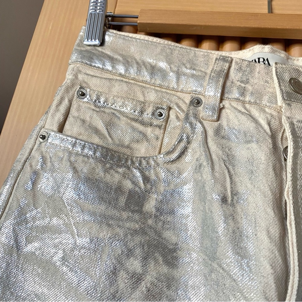 Zara silver metallic wide leg jeans - Picture 9 of 16